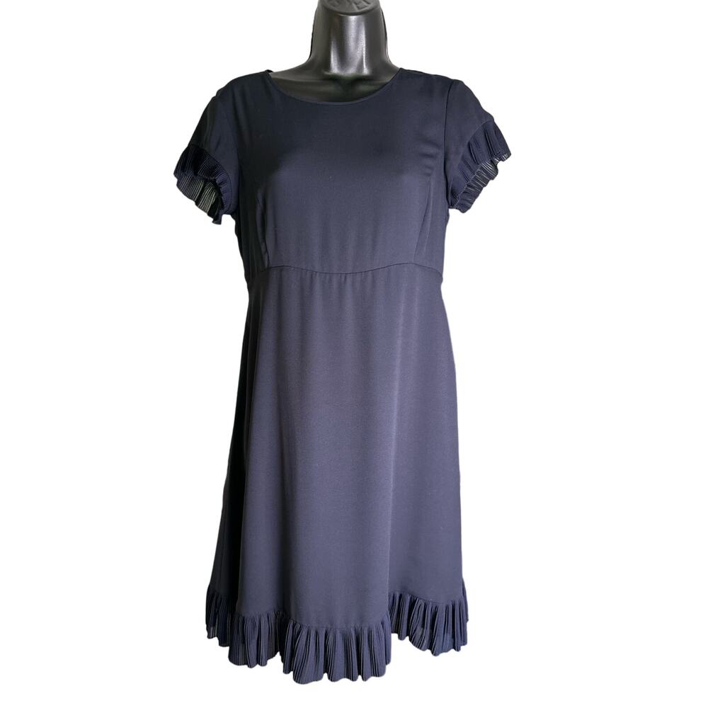 Claudie Pierlot Minimalist Navy Flutter Sleeve Lined Midi Dress Ruffle Hem 36